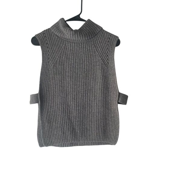 J.O.A. Los Angeles Large Gray Turtleneck Sleeveless Cable Knit Poncho Sweater - Picture 1 of 9